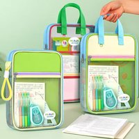 Multi-functional L-shape Large Opening File Bag Transparent Handheld Tutoring Bag Stationery Organizer Students