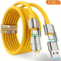 USB C to USB C, 100W 4in 1 Charging Cable, Chubby Type C/A to C/Lightning Cable for iPhone 17 16 15 /MacBook/iPad/Samsung/HUAWEI