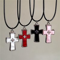 Red Pink Large Cross Pendant Leather Choker Necklace Goth Punk Jewelry Charm Statement Women Men Y2k Accessories Halloween Gift