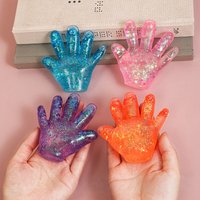 TPR Soft Hand Shaped Squeeze Toy Sequins Slow Rebound Squishy Palm Toy Stress Relief Gadget for Adults and Kids