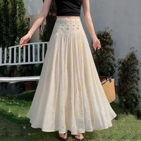 Fashion High Waist Bohemian Long Skirts Women Holiday Style A Line Pleated Skirts Woman 2026 Summer Loose Elastic Waisted Skirt