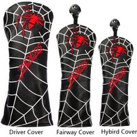 Black PU Leather Embroidery Golf Head Covers Driver Fairway Woods Hybird Blade Large Mallet Putter Cover