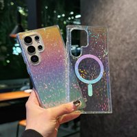 Matte Gradient Laser Plastic For Magsafe Case For Samsung Galaxy S26 S25 Ultra Transparent Colorful Shockproof Armor Cover