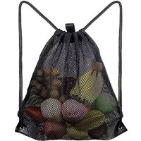 Black Drawstring Mesh Pouch, Breathable Mesh Large-Capacity Sports Backpack, Basketball and Soccer Ball Storage Bag, Gym and Swimming Toiletry Bag, Fruit and Vegetable Shopping Net Bag, Portable