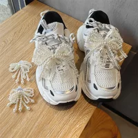 Fashion Lace Pearl Bow Shoe Laces Charms for Sneakers Decorative Shoe Flower Buckle Premium Decorative Shoe Charm Accessories