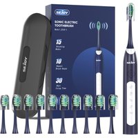 Sejoy Electric Sonic Toothbrush Rechargeable with 10 pcs Replacement Heads Waterproof Tooth Brushes for Home Travel