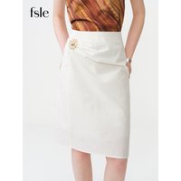 FSLE 2026 Summer Women's High Waist Straight Pencil Skirt Metal Button and Tuck Detail for Office and Daily Commute
