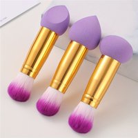 3PCS Purple Makeup Sponge & Brush Set - Dual-Ended Blender + Foundation Brush, Portable Travel Beauty Kit (Cruelty-Free)