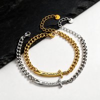 Vnox Zulfiqar Sword Bracelet for Men Women, Stainless Steel Cuban Chain Bangle, Arabic Calligraphy Muslim Adjustable Bracelets