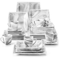 MALACASA 30/60PCS Marble Grey Porcelain Tableware Dinnerware Set with 6PCS Dessert/Soup/Dinner Plate/Cup/Saucer,Service for 12