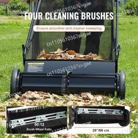 26 inch push lawn sweeper leaf and grass collector, sturdy rubber wheels and durable heavy-duty thickened steel