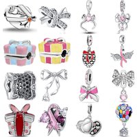 New Fashion 925 Sterling Silver Gift Box Hot Air Balloon Bow DIY Fine Beads Fit Original Pendant Women Bracelet Accessories Gift