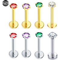 1pc Titanium Green Purple Red Zircon Monroe Labret Piercing 18G 16G Tragus CZ Helix Cartialge Conch Lip Piercing Body Jewelry