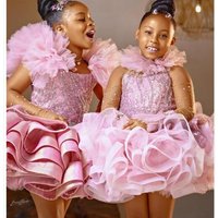 Customized Pink Flower Girl Dress For Wedding Beading Satin Sleeveless High Waist Elegant Kids Birthday First Communion Gown