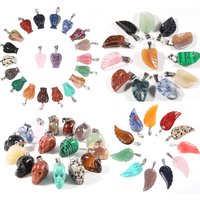 15pcs Sculpture Natural Stone Healing Reiki Crystal Pendant Charms Fashion Beads Carved Skull Bear Animal Shape Jewerly Making