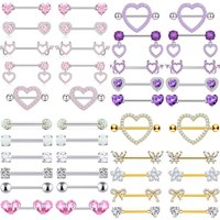 Fashion Stainless Steel Pink Nipple Piercing Set Crystal Butterfly Heart Nipple Barbell Piercing Kit Sexy Body Jewelry Gift