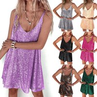 Sexy Half-length Skirt with Strap V-neck Sparkling Sequins for Women Straight-cut Modern Style Clubwear Summer Collection