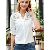 White Floral Embroidery Blouse Women's Long Sleeve Fashion Women Tops Office Lady Shirt Women Clothing New Blusas D839