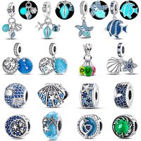 925 Sterling Silver Ocean Glow Fish Shell Charm Series Beads For 3mm Original Bracelet DIY Making Jewelry Birthday Gift