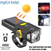 Solar Bike Front Light USB Charging Head Light Power Display Red Warning Light Cycling Bike Near Far Flashlight for Night Riding