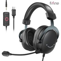 FIFINE Headset, 3,5 mm Klinke & USB-Kopfhörer mit 7.1 Surround Sound/Lautstärkeregelung/Stummschalter für PC/MAC/PS4/PS5 Mixer-H9