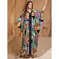 Caftans for Women Plus Size V-Neck Batwing Sleeve Kaftan Dress for Beach Swimwear Cover-Up Loungewear Mumu Dresses