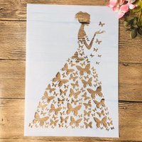 A4 29cm Bride Girl Butterflies Dress DIY Layering Stencils Wall Painting Scrapbook Coloring Embossing Album Decorative Template