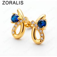 Fine 18K Gold Blue Zircon Crystal Earrings Stud for Women Luxury Party Wedding Jewelry Hot Sale Holiday Gifts