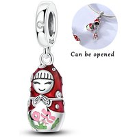 Hot Sale 925 Sterling Silver Red Polka Dot Doll Pendant Charms Jewellery Fit Original 925 Bracelet Necklace For Women DIY Gift