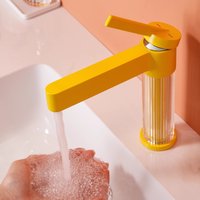 New Yellow Bathroom Basin Faucet Gray Sink Mixer Tap Hot Cold Brass Acrylic Faucet Deck Mounted Lavatory Crane Water Tap Chrome