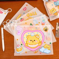 Class Reward Bear Pencil Bag Milk Yellow PVC File Holder for Students Cute Stationery Storage Pouch Stationery Bags