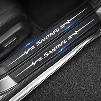 Carbon Fiber Car Door Sill Protector Threshold Strip Stickers For Hyundai SANTAFE 2024 Auto Rear Bumper Trunk Guard Film Decals