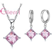 Big Promotion 925 Sterling Silver Necklace Earrings Jewelry Sets for Women Female Classic Square Clear Zircon Bijoux