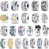 925 Silver Colorful Zircon Stars Butterfly Safety Buckle Separator Charms Beads Fit Pandach Original Bracelet Fine DIY Jewelry