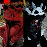 Virtual Alice Dark Gothic Demon Death Skull Horned Hooded Robe Thickened Coral Fleece Winter Warm Long Sleepwear Loungewear