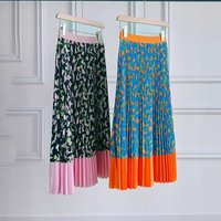 French contrasting printed thin pleated elastic waist A-line skirt plaid skirt Loose Fit korean style vintage