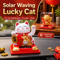 Solar Lucky Cat Waving Arm Ornament Maneki Neko ABS Desk Figurine for Car Dashboard Shop Counter Home Decor Gift 3 Size Options