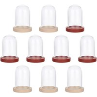 10 Sets Mini Eternal Flower Glass Dome Cloche Clear Glass Display Case with 2 Colors Wooden Base Bell Jar Cloche for Valentine's