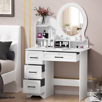 Beauty Table, Partition Design High Capacity Makeup Desk With Mirror, Large Vanity Desk With Storage Shelves, 4 Drawers