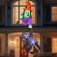 Sloosh 8FT Hohe Hexe und Schwarze Katze Halloween Aufblasbare Dachdekoration Aufblasbare Dekoration mit LED-Lichtern Riesige Halloween-Aufblasfiguren für Außenbereich, Hof, Dach, Innenbereich, Garten,