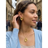 French Vintage Stainless Steel Jewelry Set for Women Irregular Hammered Pendant Necklace Geometric Earrings Bijoux