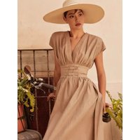 European And American Retro Camisole Simple Long Skirt High Waist A-Line Dress Polyester Fiber Short Sleeve V-Neck Daily Wear