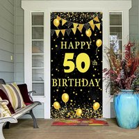 Black Gold Happy Birthday Door Cover 18th 30th 40th 50th 60th Birthday Party Decorations Adult Birthday Supplies 185x90cm