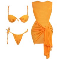 3Pcs Beads Bikini With Mesh Cover Up 2025 Bandeau Biquini Women Sexy Swimsuit Push Up Swimwear Female Bathing Suit Beachwear