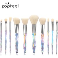 Popfeel 10-Piece Laser Crystal Makeup Brush Set, Soft Bristle Foundation Eye Shadow Blush Brushes, High-End Beauty Tools