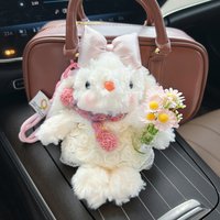 Cute rose dress, plush hanging ear rabbit keychain, silly and cute holding vase, little rabbit doll bag pendant, car keychain gi