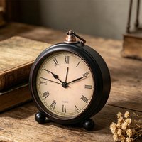 1-piece retro analog alarm clock, 4-inch ultra-quiet, no-tick alarm clock with night light, battery-powered, minimalist design