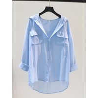 Lightweight Long Sleeve Women's Shirt Summer New Style Loose Lazy Style All-Match Sunscreen Hooded Thin Model Korean V...
