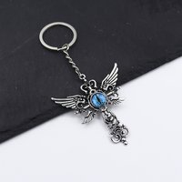 1 piece Vintage Blue Devil's Eye Keychain Creative Devil's Wings Cross Keychains Jewelry Party Accessory Gift