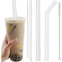 3pcs 14*200mm Reusable Drinking Straw High Borosilicate Glass Straws Set with Brush for Smoothies Bubble Tea Bar Accessories